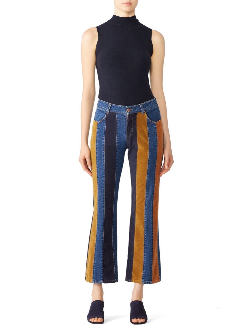See by Chloé Flared Patchwork Striped Jeans Size 24